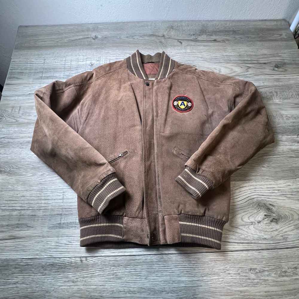 The Fox Collection Bomber Jacket Mens S Brown Leather Suede Varsity 80s Vintage